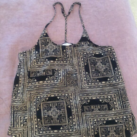 Size Medium Halter Top - Silky - Black and Tan - Picture 1 of 5
